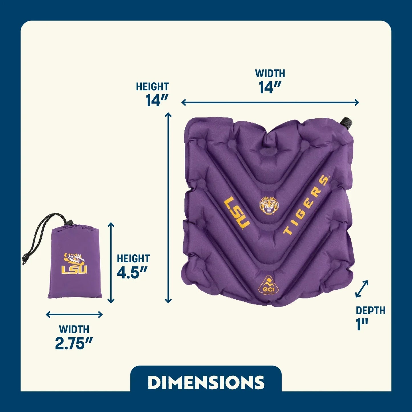 College V Seat™ Inflatable Stadium Cushion - LSU Tigers - Game Day Ready
